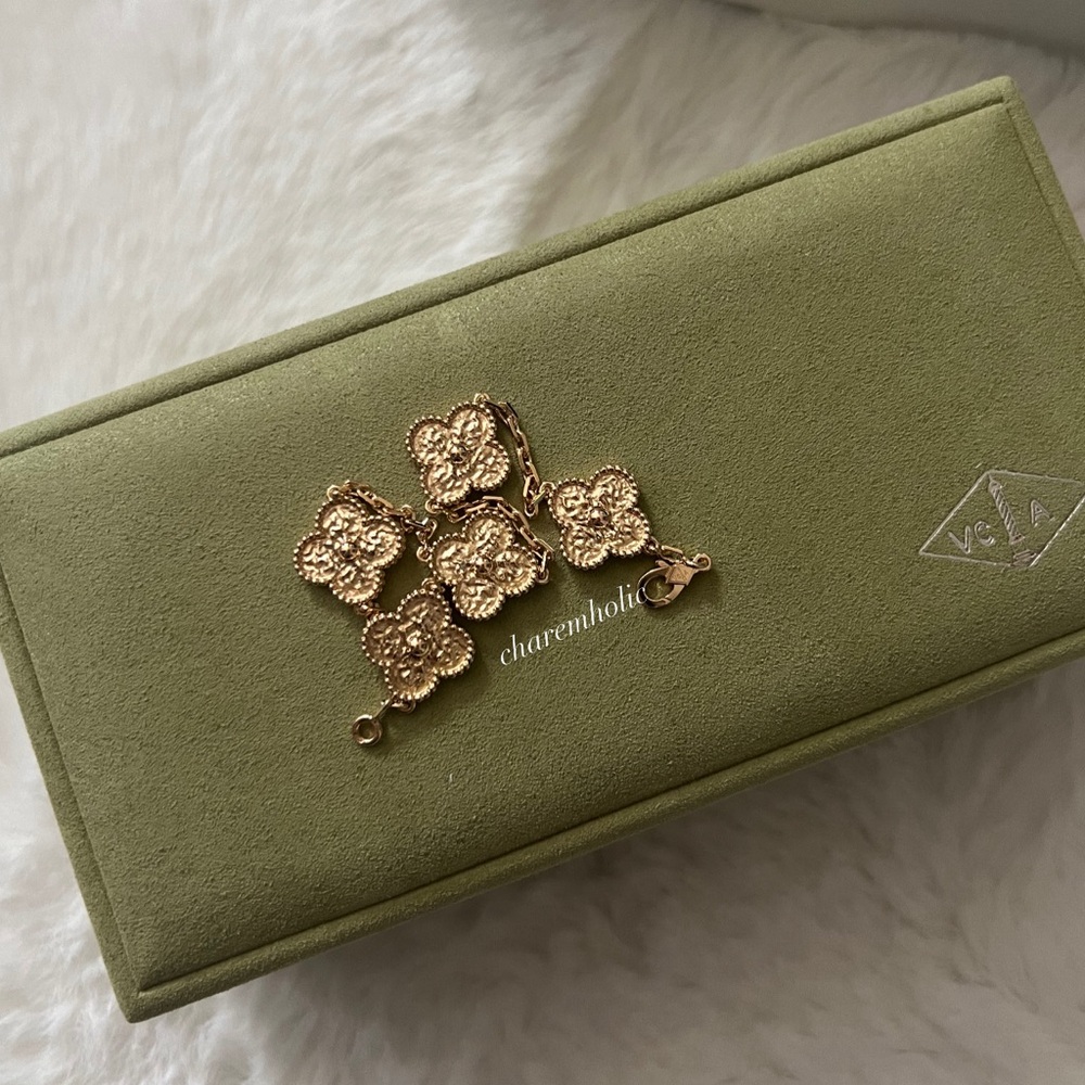 RARE💛 Van cleef arpels VCA 2024 Vintage 18K Yellow Gold 5 Motif Hammer Bracelet - Picture 2 of 7